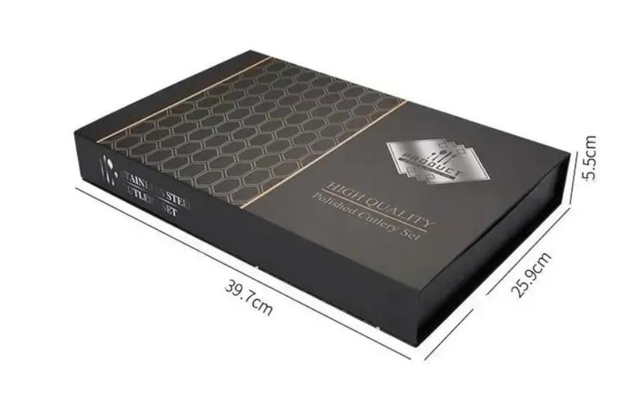 Набор столовых приборов Kitchen Ware из нержавеющей стали на 6 персон 24 шт. 40х26х6 см Черно-золотистый - фото 3