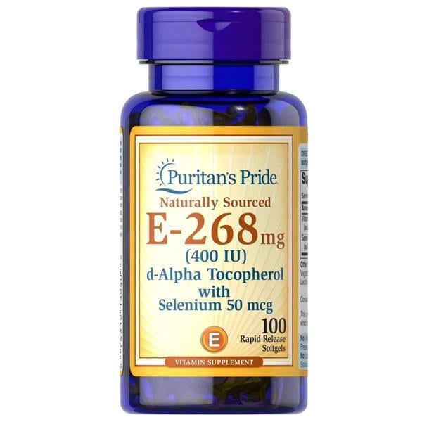 Витамин E Puritan's Pride Vitamin E 268 IU with Selenium 50 mcg 100 Softgels