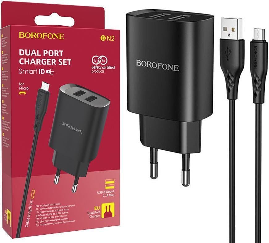 Устройство зарядное Borofone BN2 2 USB 2,1A кабель micro-USB Black (36761)