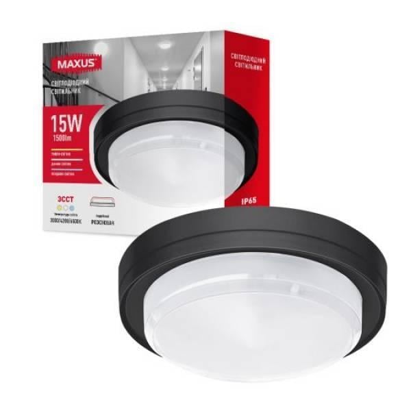 LED-светильник накладной Maxus MBH Circle 3CCT IP65 BL 15W Черный (27549606)