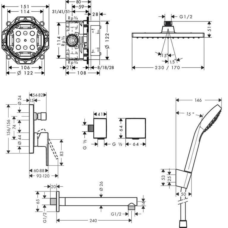 Душевая система Grohe Tempesta Cosmopolitan System 250 Cubе с термостатом (26689000) - фото 9