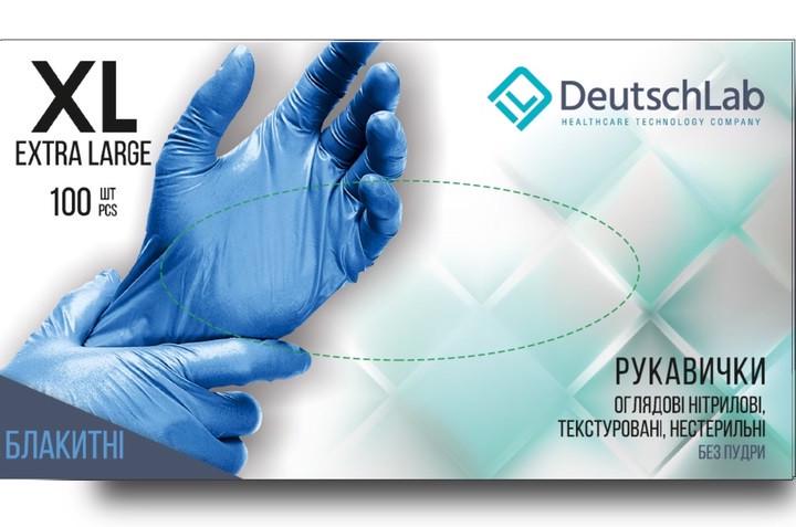 Перчатки обзорные DeutschLab нитриловые нестерильные текстурированные без пудры 100 шт. XL Голубой (000026160)