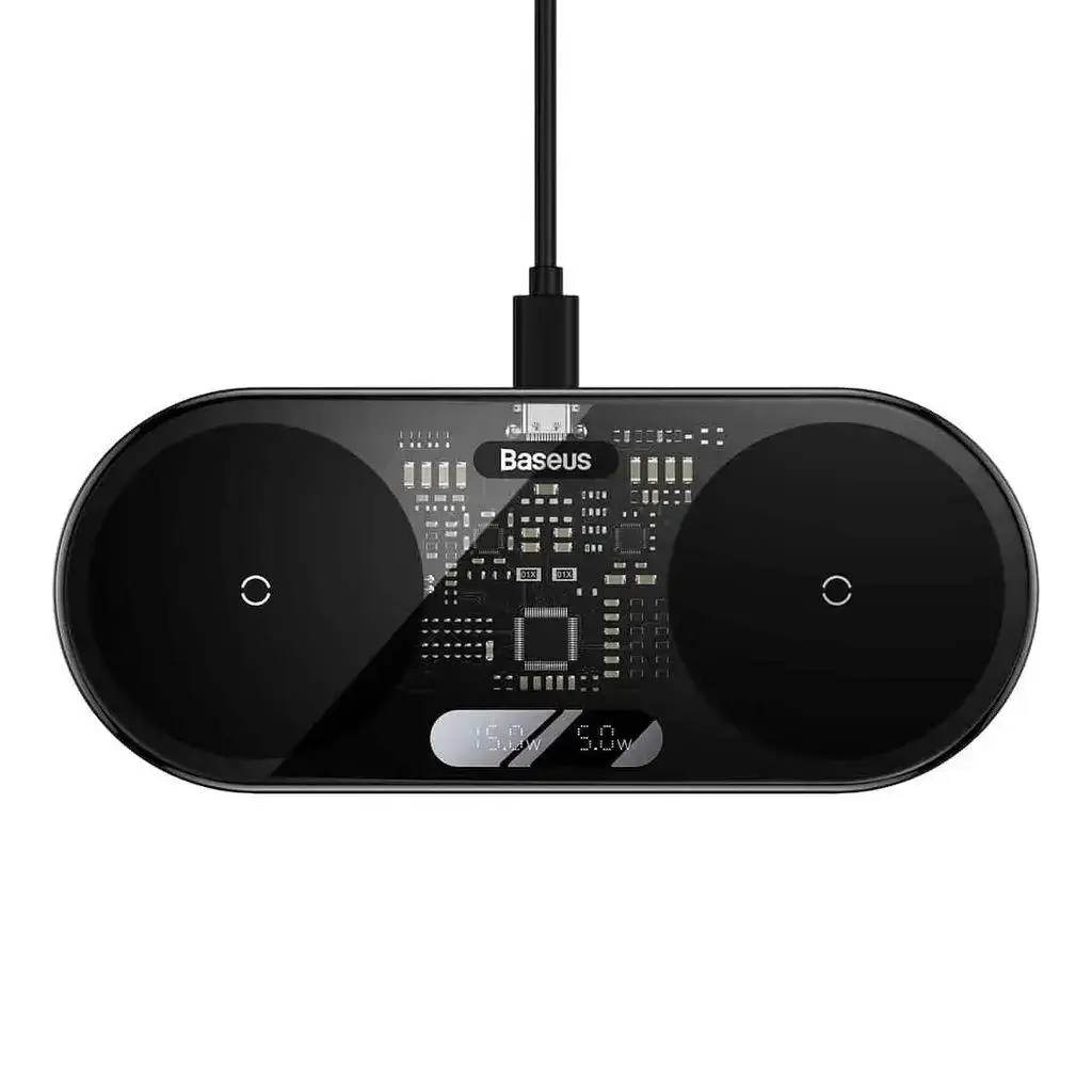 Устройство беспроводное зарядное BASEUS Digital LED Display Wireless Charger WXSX010001 2в1 20W Black