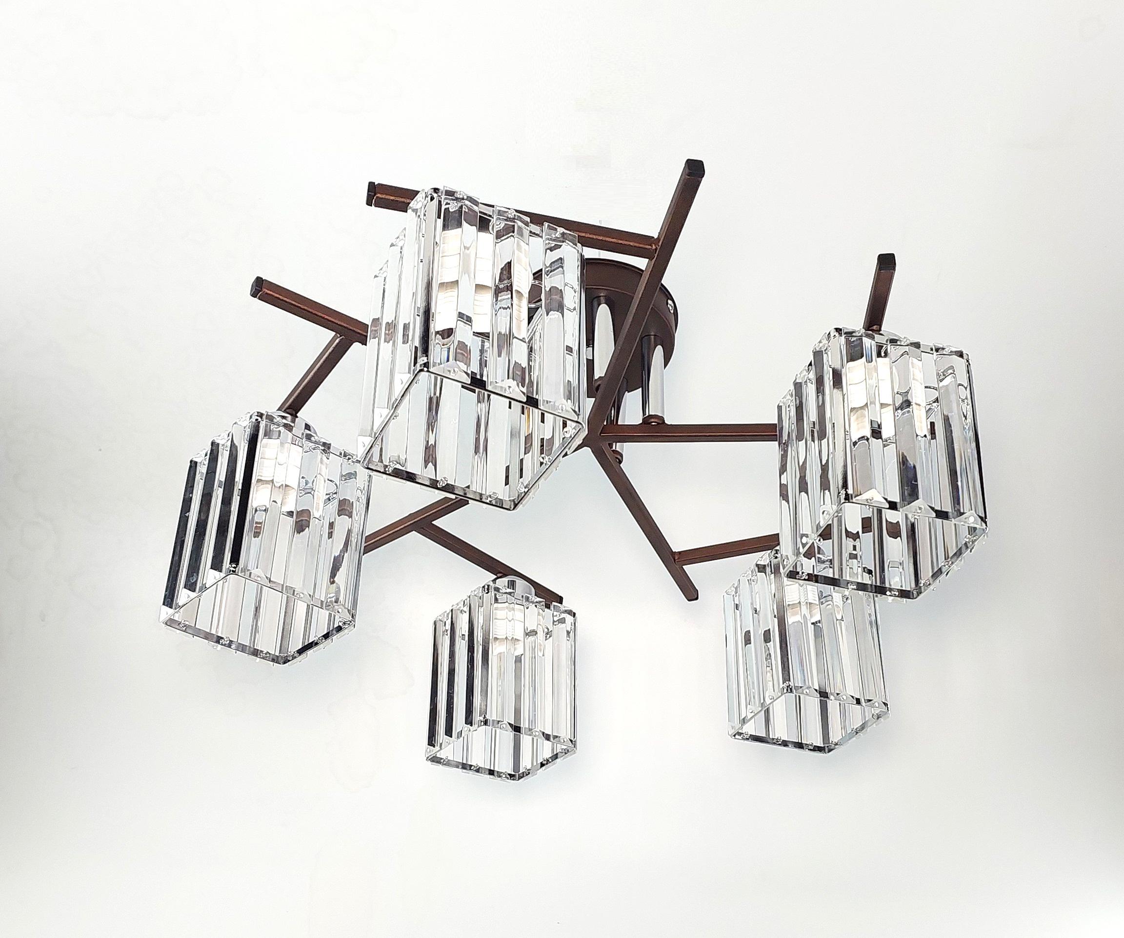 Люстра потолочная Лофт 3278/5 на пять плафонов металлическая Коричневый