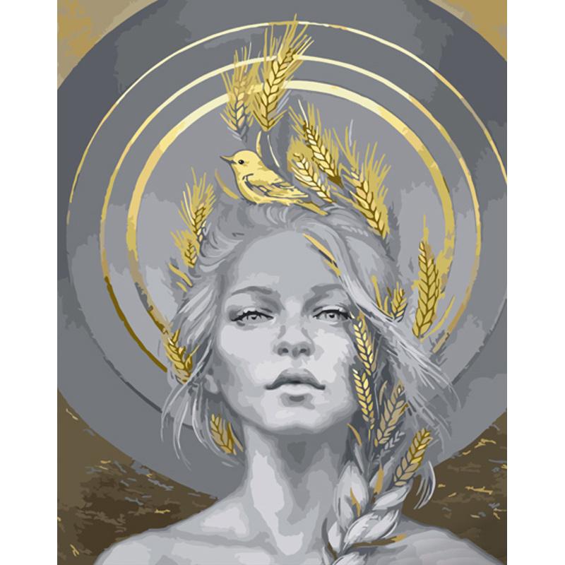 Картина по номерам Strateg Премиум Девушка с колосками 40х50 см (GS1252)