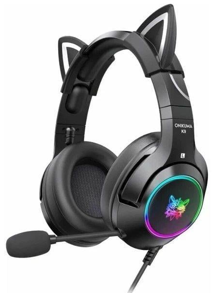 Наушники игровые Onikuma K9X Pro с кошачьими ушками LED-подсветкой и микрофоном для стриминга