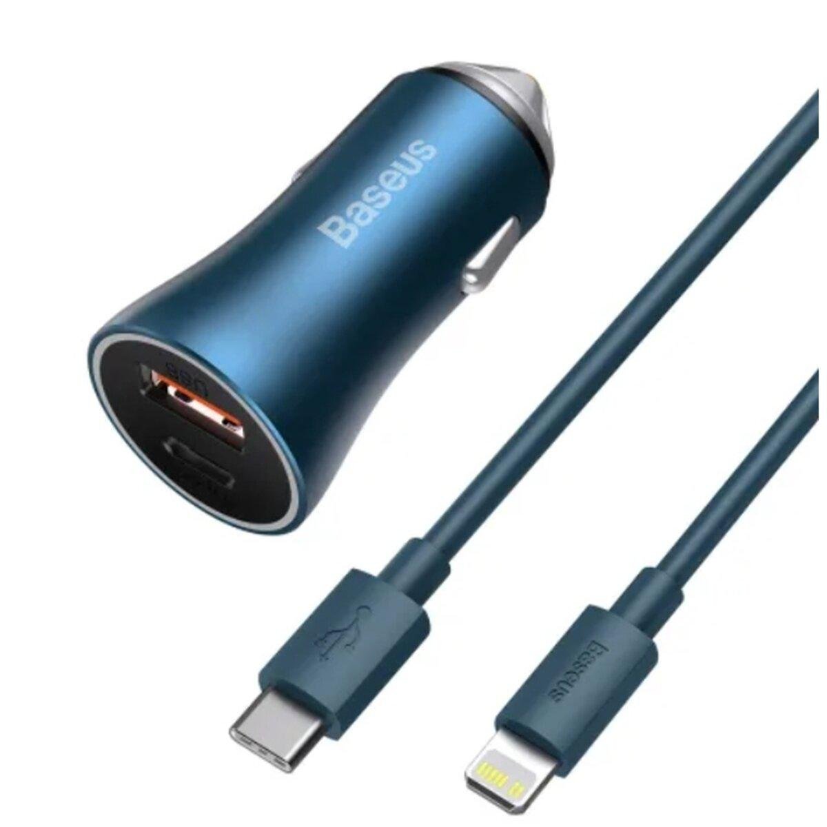 Адаптер автомобільний Baseus Golden Contactor Pro Dual Fast Charger 40W USB+C із кабелем Синій (623150)