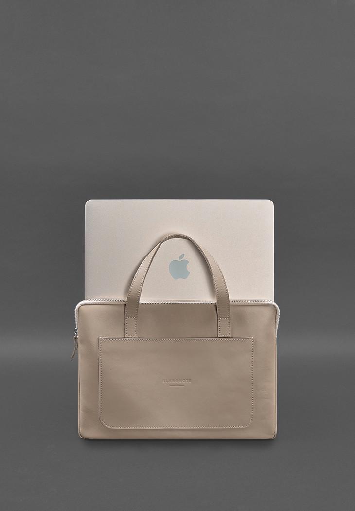 Чехол кожаный с ручками для ноутбука 13" Светло-бежевый (A-028219) - фото 5