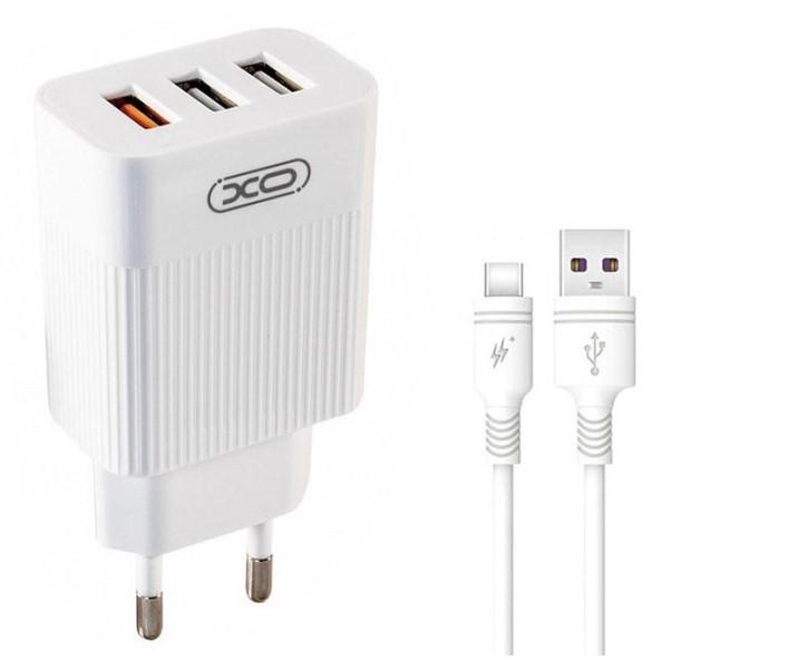 Зарядное устройство сетевое XO L72 QC3.0 3USB/3A с кабелем USB Type-C Белый (1830482357)