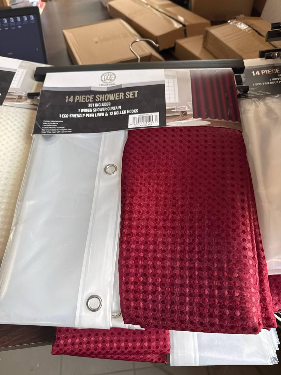 Набор шторка для ванной и двойная душа с подкладкой с крючками узор 178x183 см Бордовый - фото 3