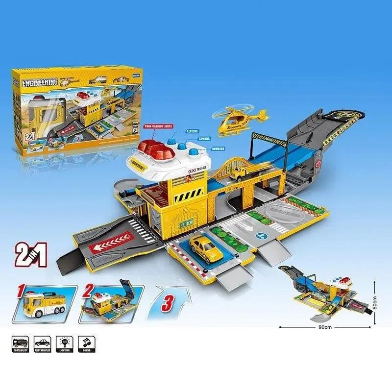 Ігровий набір WinTek Engineering паркінг/інженерна вантажівка 2в1 2 металопластикові машинки вертоліт звукові/світлові ефекти (G_6399) - фото 2