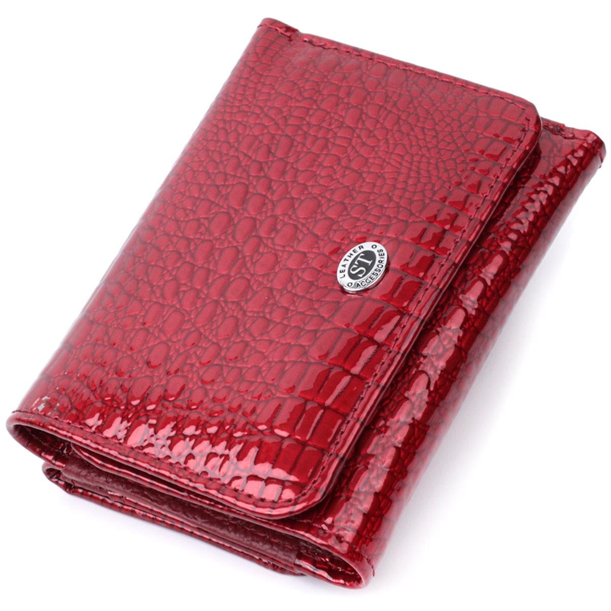 Кошелек женский ST Leather 22731 лакированный из натуральной кожи под рептилию Красный (168-136-22731)