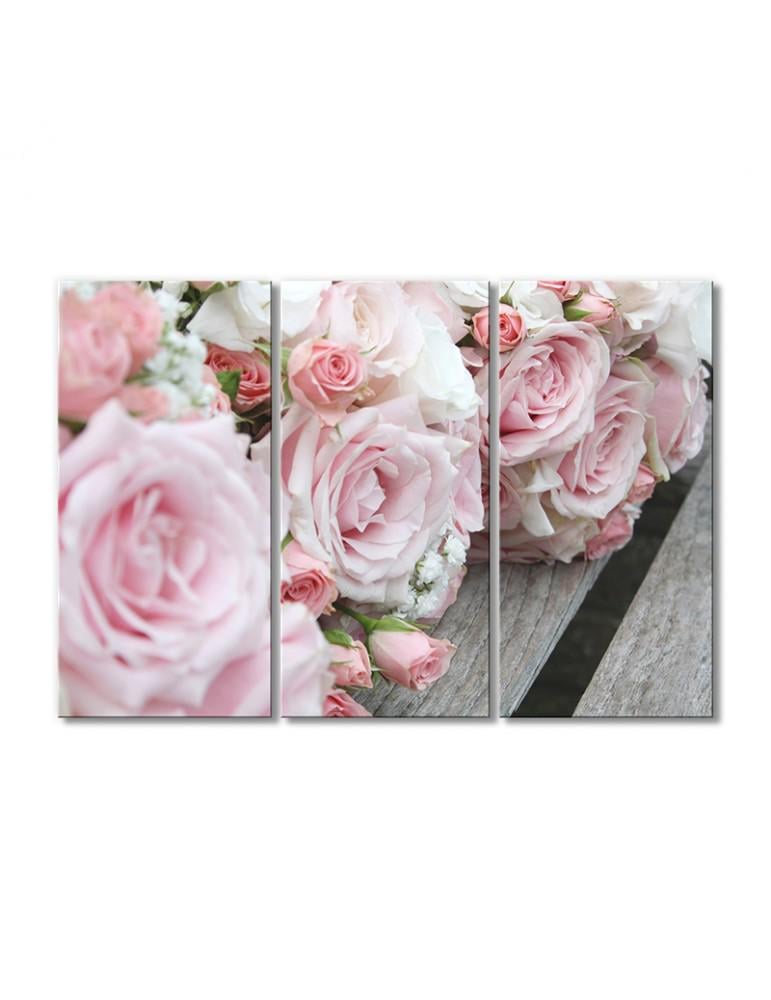 Картина модульная Розовые розы 3 модуля 120x180 см