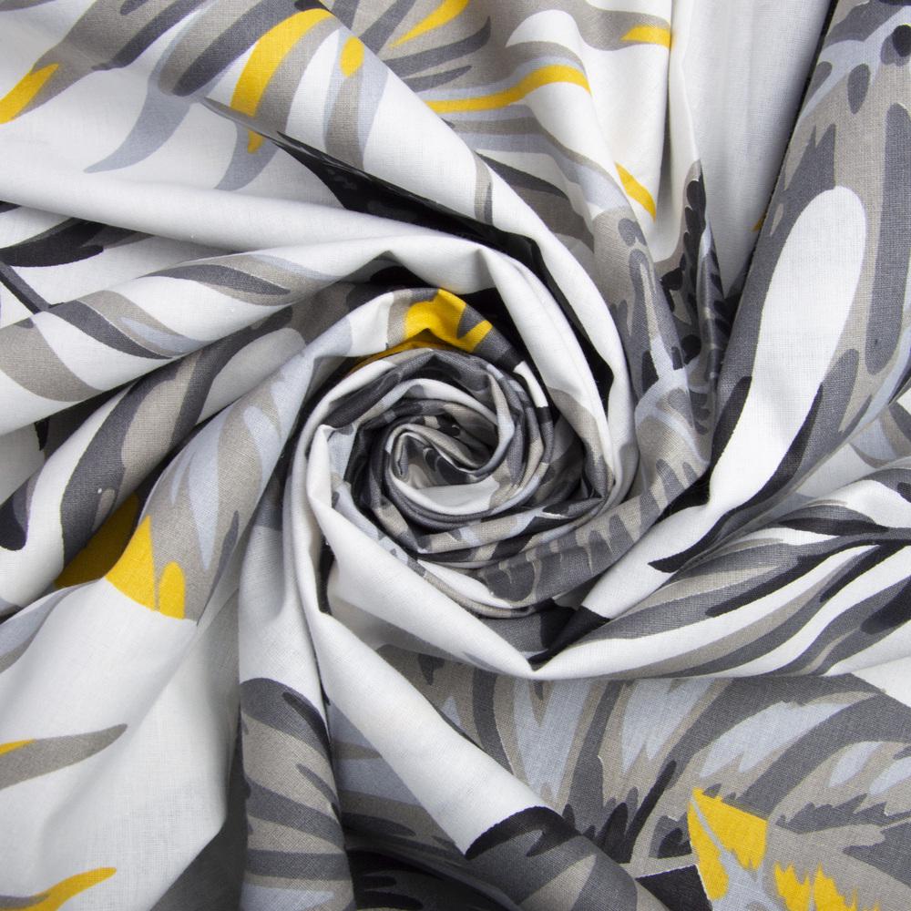 Ткань бязь ранфорс для постельного белья Папоротник 2,4 м Серый (23848)