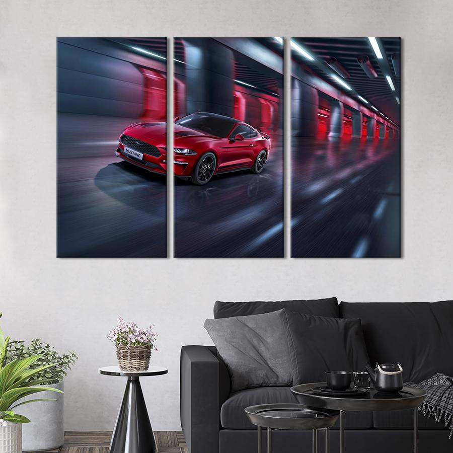 Картина на холсте триптих Элитный красный Ford Mustang 156x100 см (1320-31)