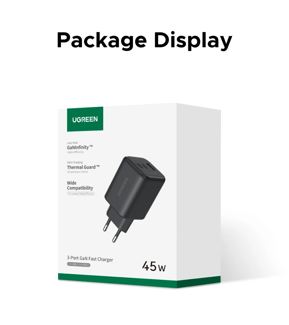 Зарядное устройство UGREEN X527 45W 3-Ports GaN Fast Charger (2000199) - фото 10