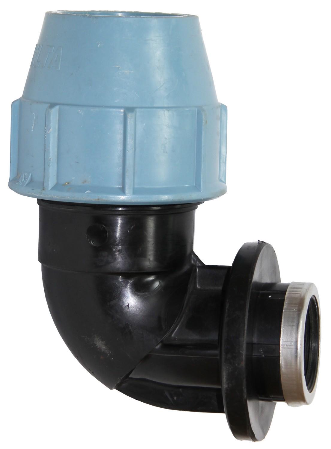 Колено зажимное Unidelta 90° для полиэтиленовых труб КВР d 63 мм с внутренней резьбой 1 1/2" (UN3018)