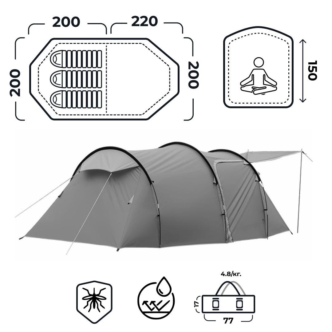 Намет туристичний шестимісний 200х200х150 см з тамбуром і тентом (LU004) - фото 2