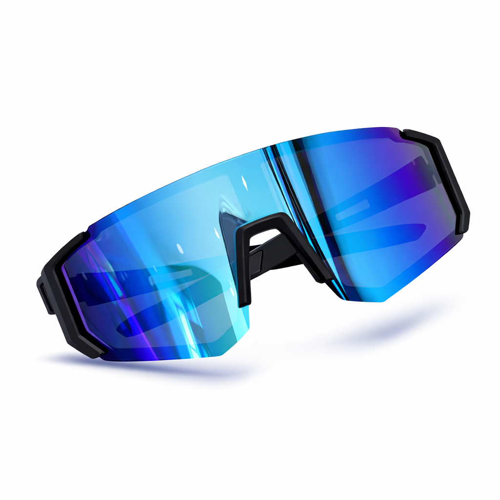 Сонцезахисні окуляри з панорамною лінзою та дзеркальним покриттям Синьо-чорний