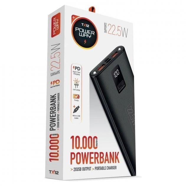 Повербанк POWERWAY TX 12 мобільна батарея з ліхтариком 10 000 mah - фото 3