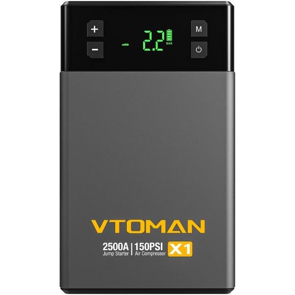 Пусковое устройство с компрессором VTOMAN X1 2500A 150PSI 18000 mAh USB QC 3.0 DC15V/10A Black (X1_VTOMAN)