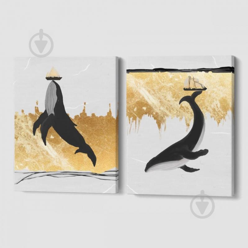 Модульная картина из двух частей  Счастливые киты Malevich Store 123x80 см (MK21236)