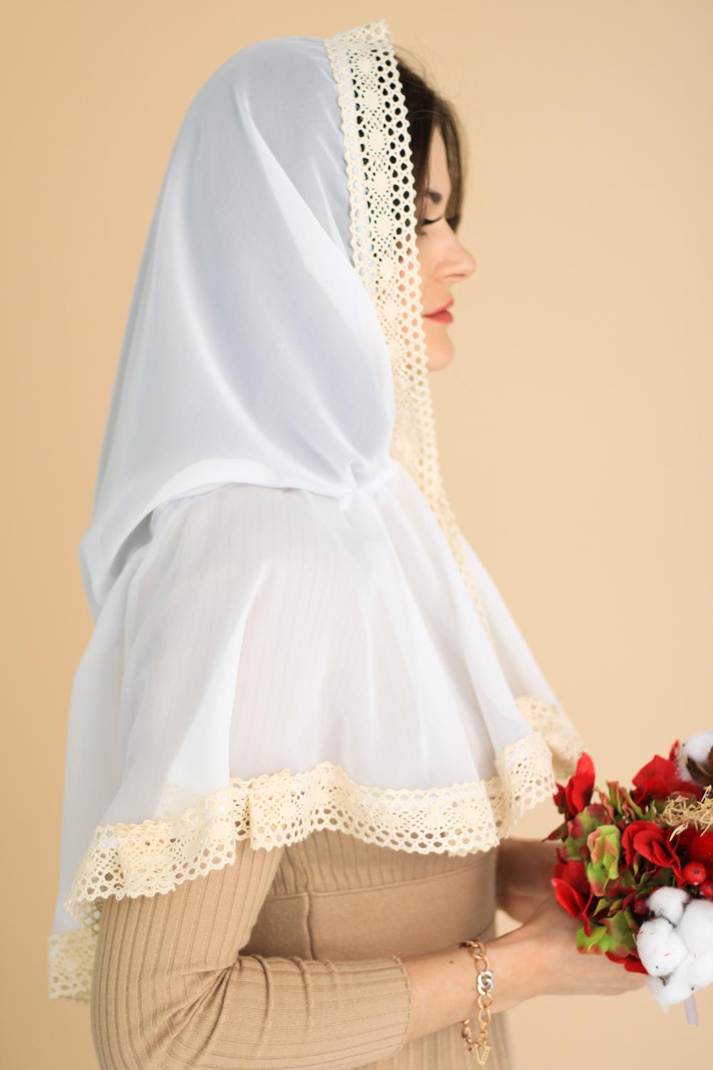 Палантин для храма на голову 80x120 см Белый (п007) - фото 3 Палантин для храма на голову 80x120 см Белый (п007) - фото 3