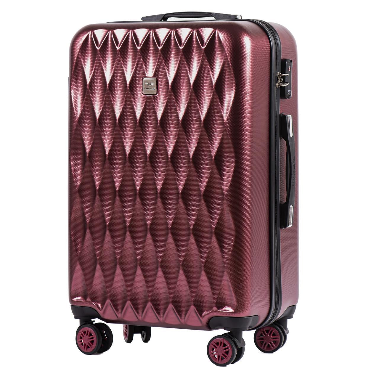 Чемодан средний поликарбонат Wings PC190 на 4 сдвоенных колесах M 67х43х25 см 57 л Красное вино
