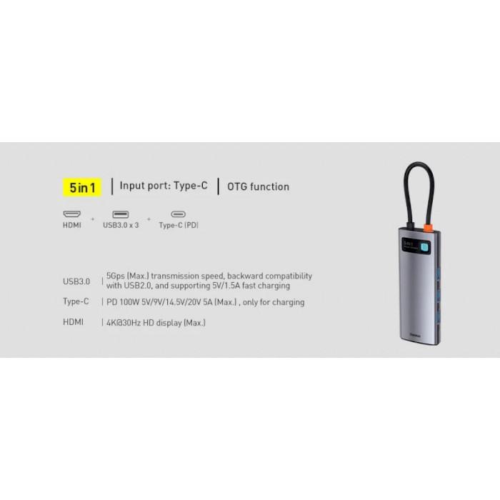 USB-хаб Baseus Metal Gleam Series 5-in-1 Multifunctional Type-C Space Gray (CA -CX0G) - фото 6