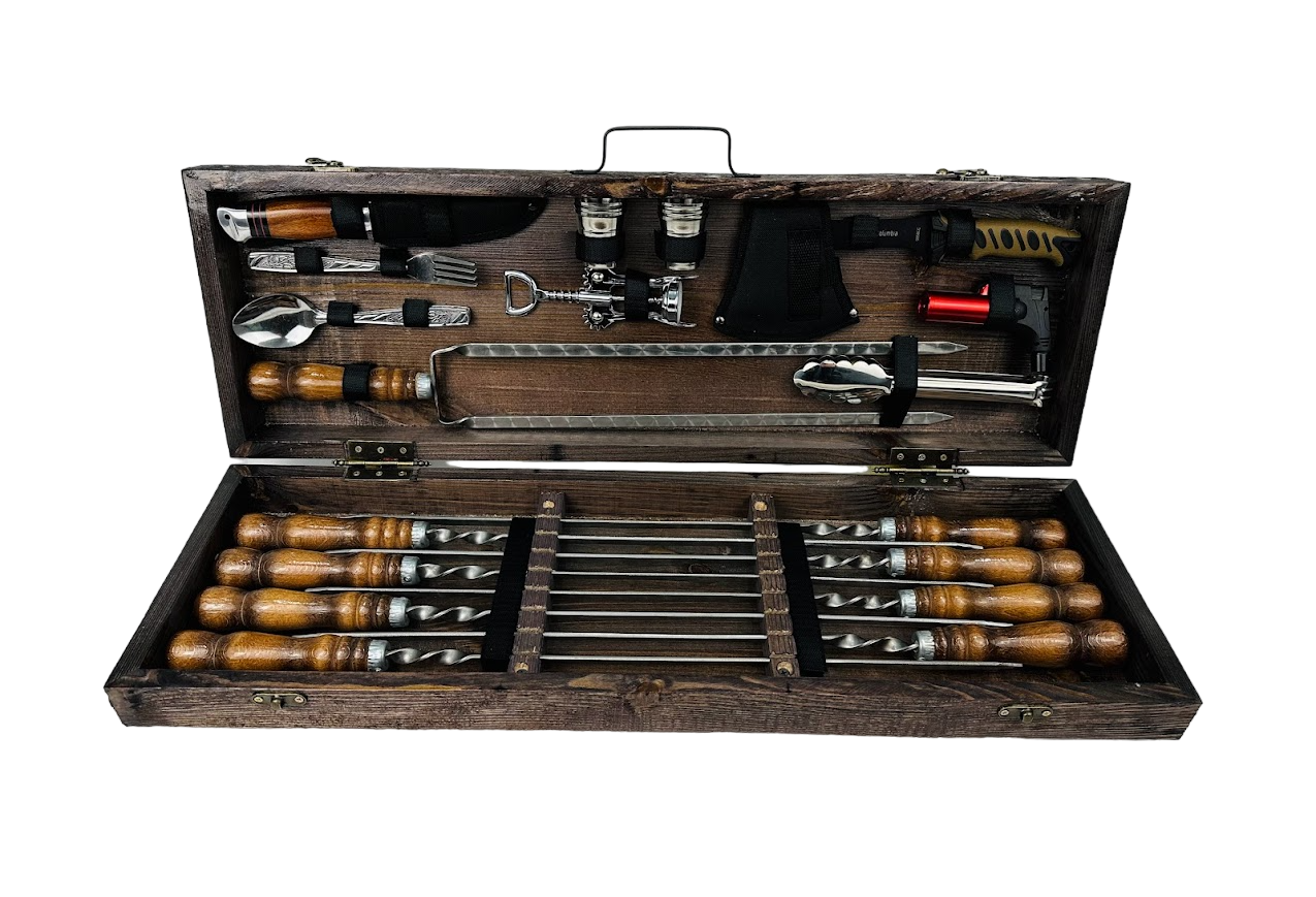 Набор шампуров подарочный в деревянном кейсе Гриль-2 на 32 предметов (106-10-KS-7602)