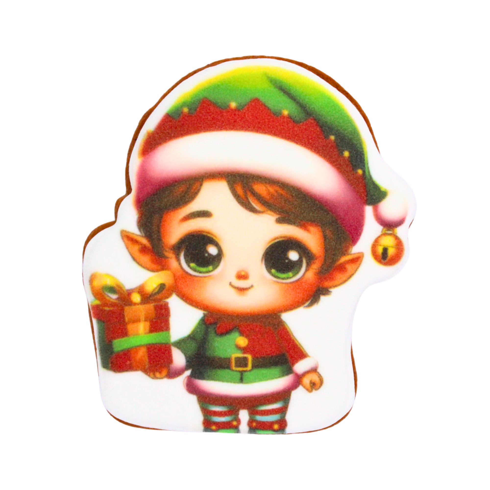 Пряник с принтом Крафт Печенье Новый год Эльф с подарком 45 г (nw045112)