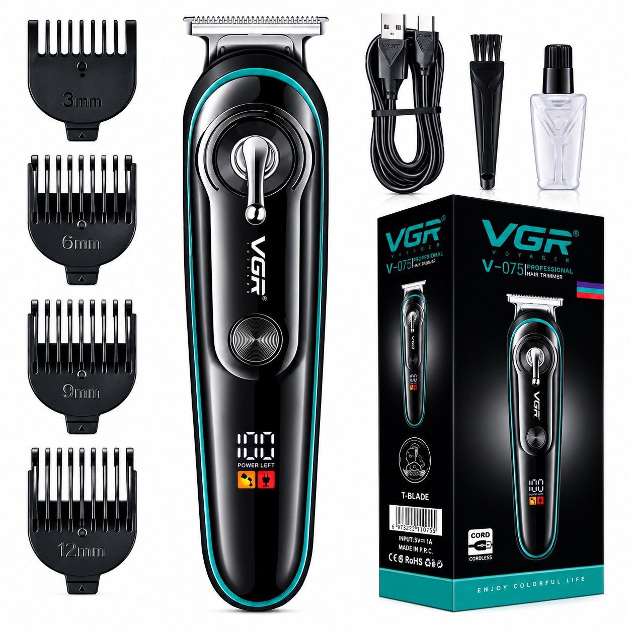 Триммер для бороды и волос VGR V-075 LED USB