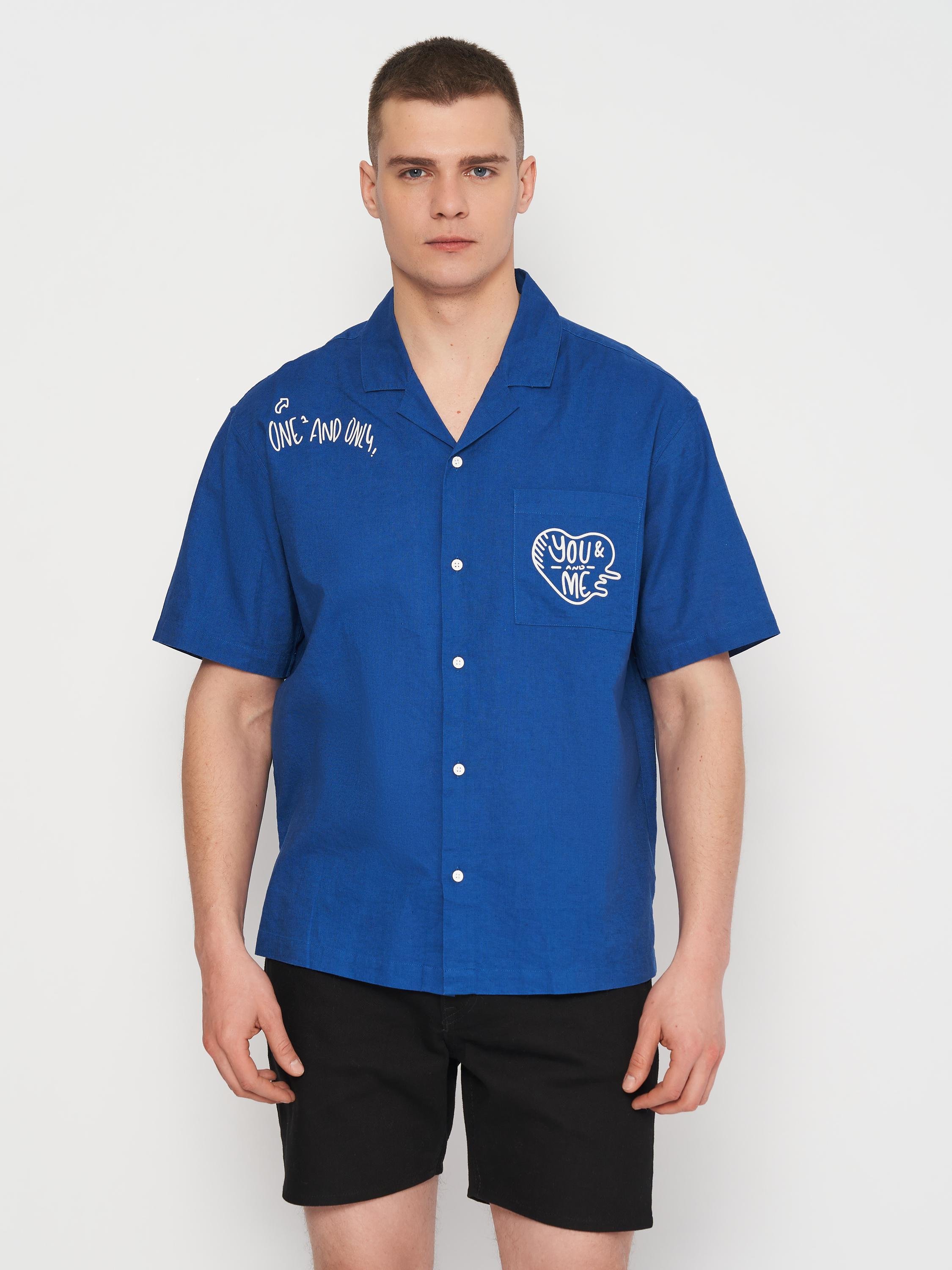 Рубашка лен бленд L Синий (1073341arl)