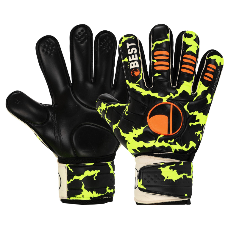 Перчатки вратарские FDSPORT с защитой пальцев BEST (FB-505_Черный-салатовый_9)