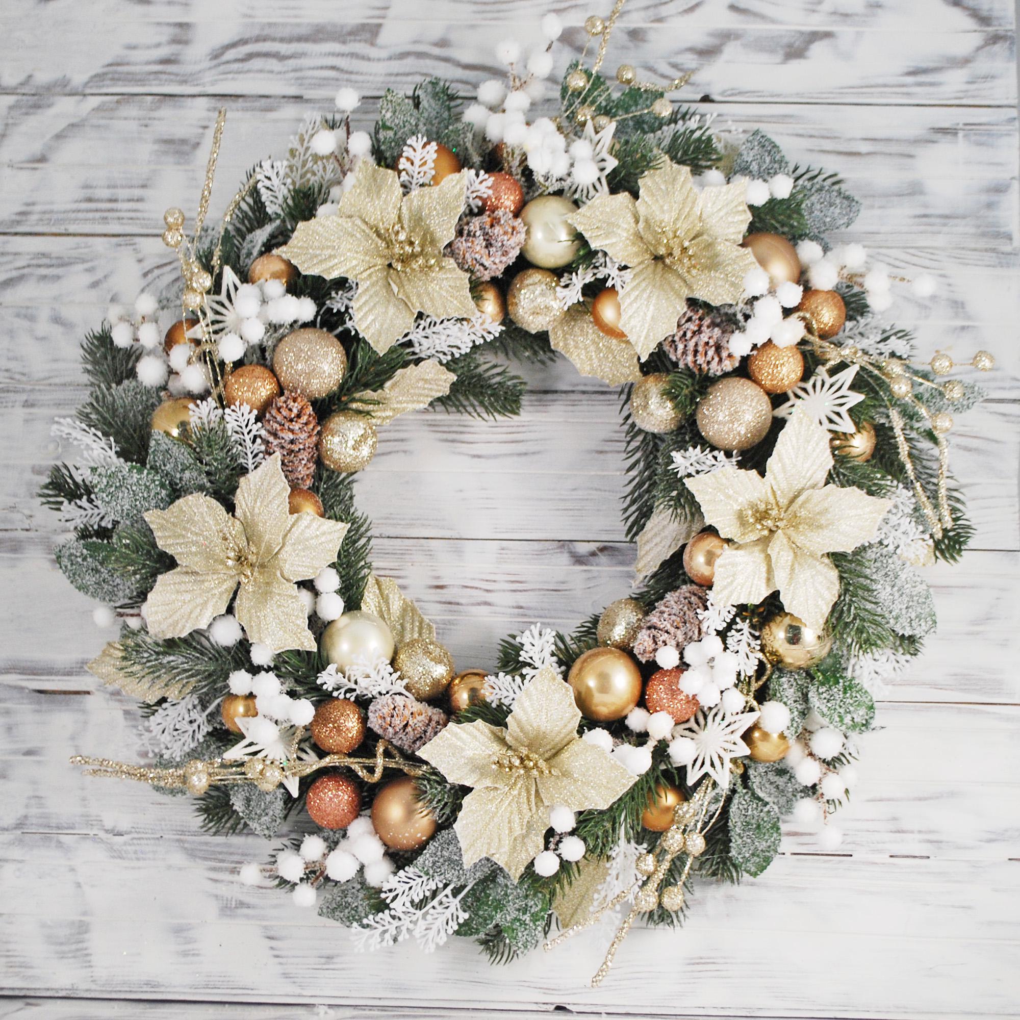 Венок новогодний 43 см Золотистый/Белый/Бронзовый (4781055) - фото 5 Венок новогодний 43 см Золотистый/Белый/Бронзовый (4781055) - фото 5