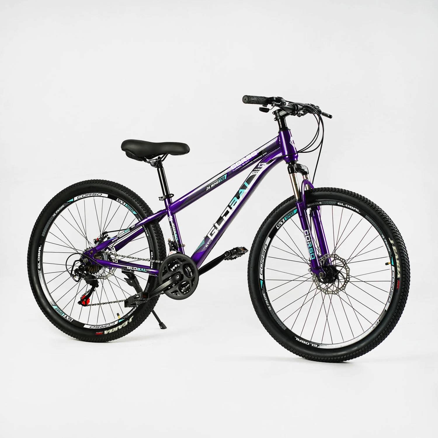 Велосипед спортивный Corso 26" Global 21 скорость стальная рама 13" переключатели Saiguan Violet (137747) - фото 2