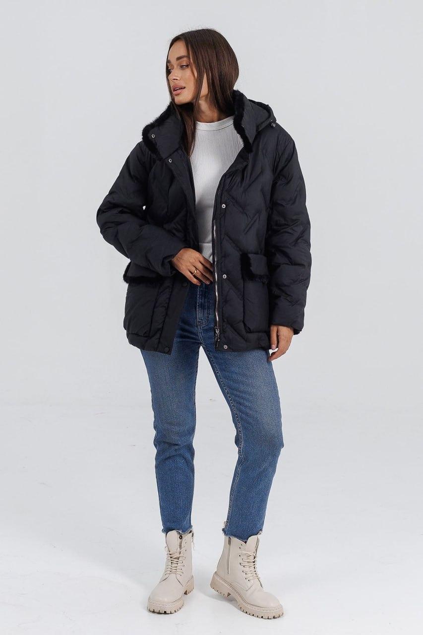 Куртка жіноча Автоледі з хутром р. 50 Чорний (6801d/50) - фото 4 Куртка жіноча Автоледі з хутром р. 50 Чорний (6801d/50) - фото 4