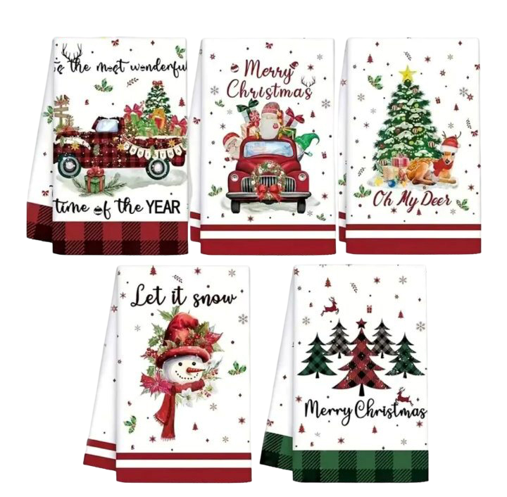 Подарунковий набір кухонних рушників Merry Christmas новорічні 30х36 см 5 шт. (4037-01)