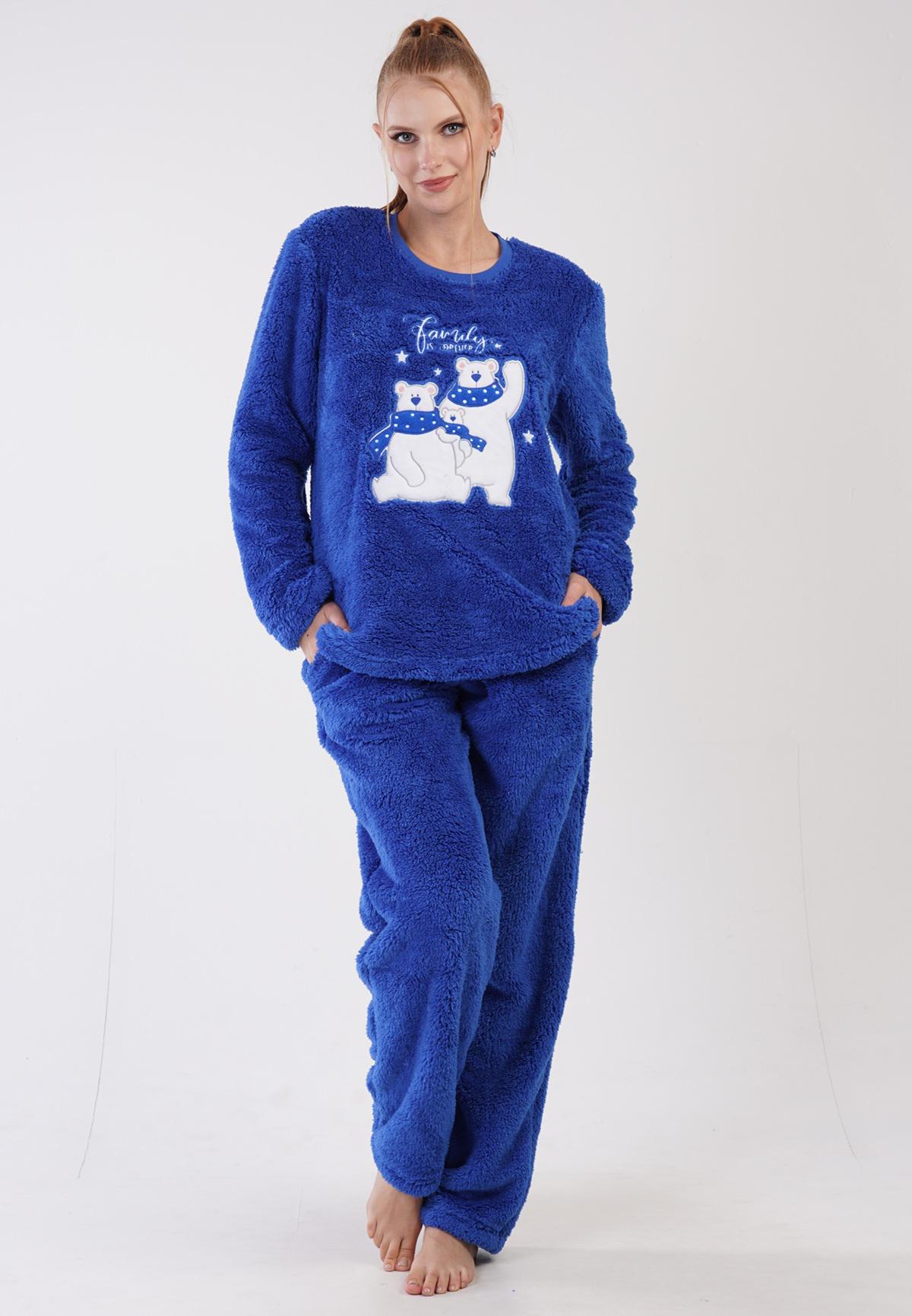 Пижама женская махровая лонгслив и штаны Vienetta M Синий (305227)