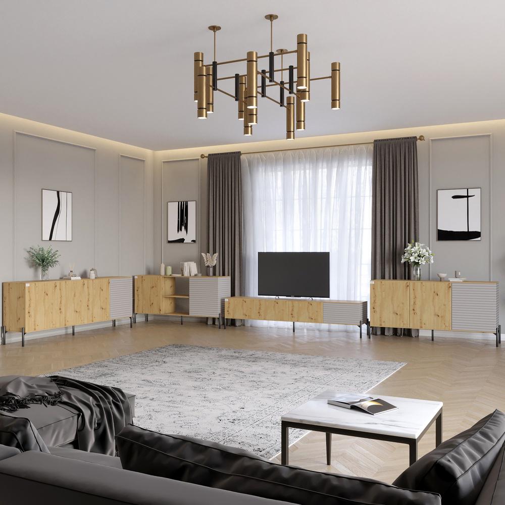 Комплект модульный для гостиной LION Грей 4 эл. с черными металлическими ножками Дуб артизан/Кашемир (LION-042833)