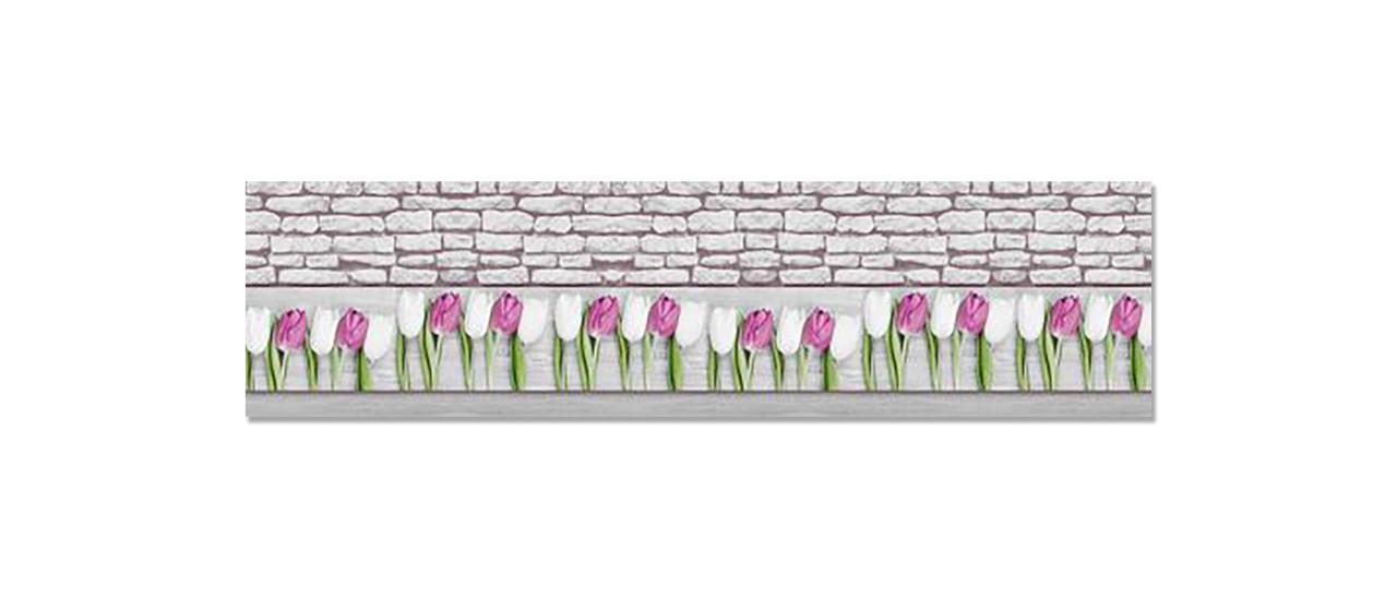 Фартук кухонный Тюльпаны кирпичи из самоклеющейся виниловой пленки 65х250 см Серый