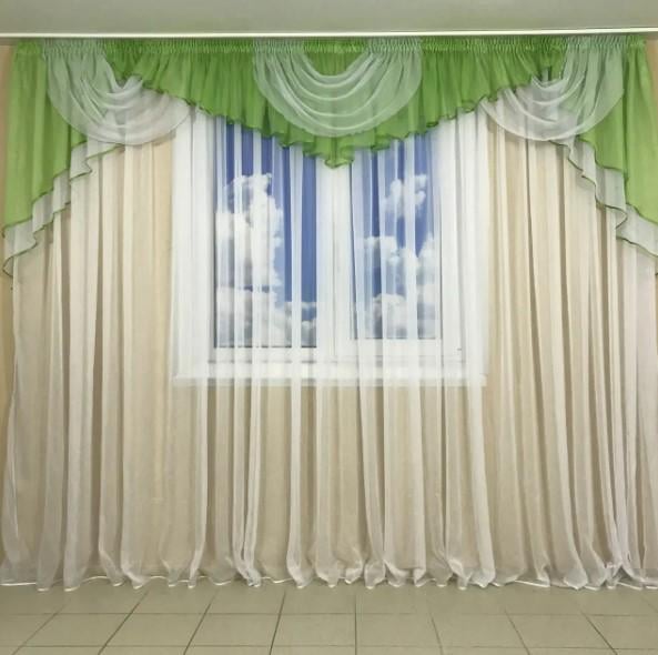 Ламбрекен в гостиную шифон 3-3,5м Салатовый (101)