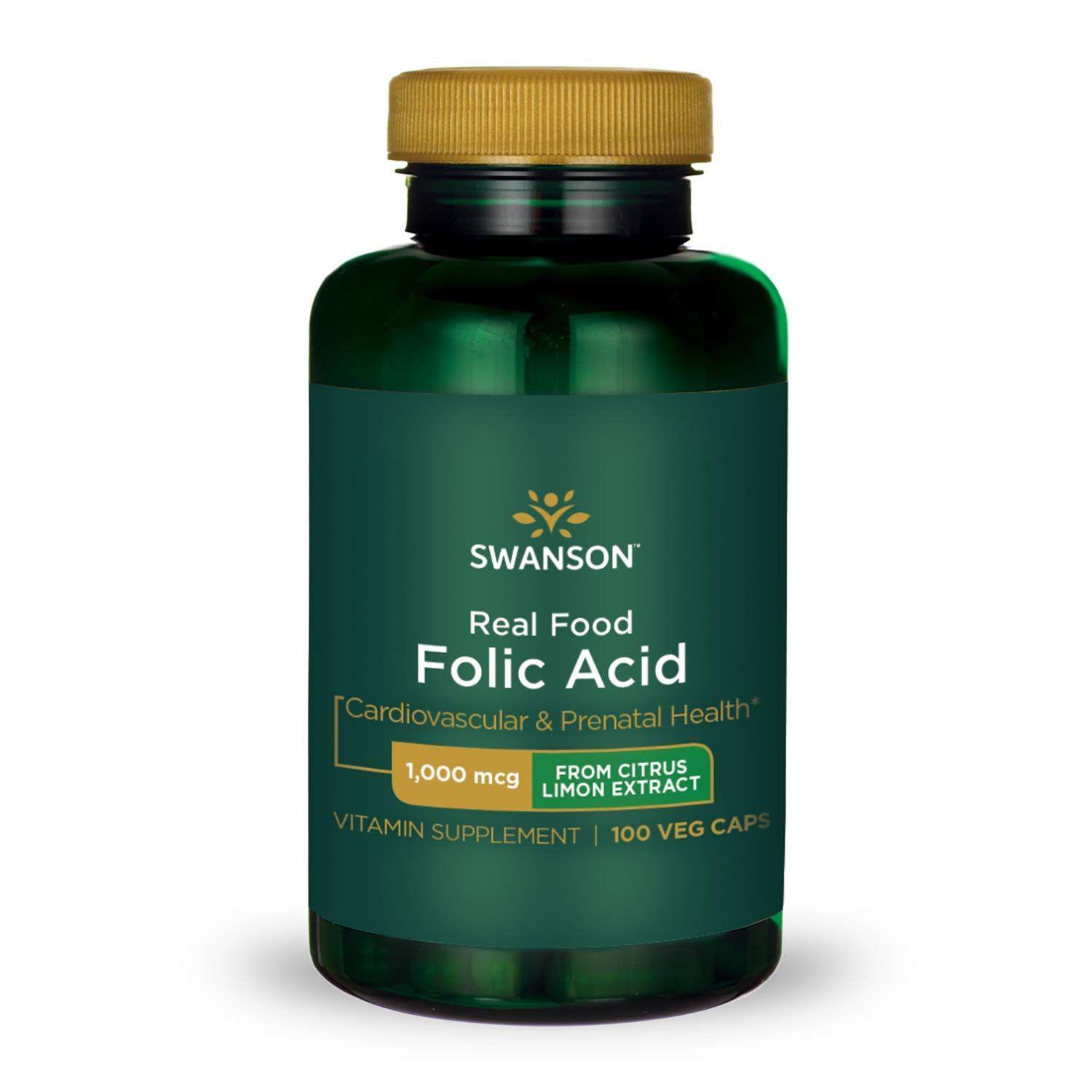Фолиевая кислота Swanson Real Food Folic Acid 1000 mcg 100 Veg Caps (SWA-21041)