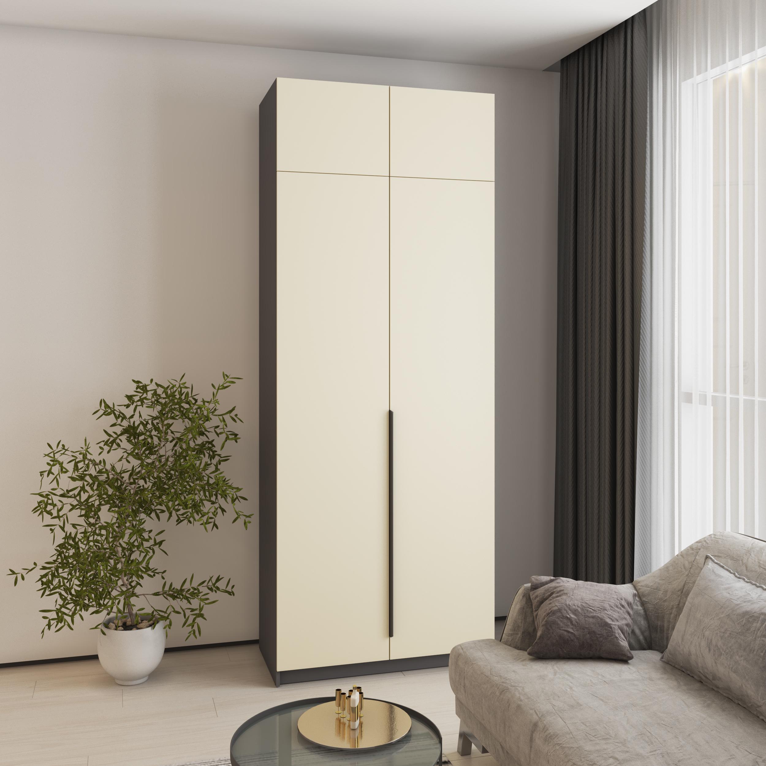 Шкаф 2-дверный с антресолью MebelStar Оскар МДФ Ultra Mat BL-B стандарт 100x52x260 см Антрацит/Альмонд (MBS-5858)