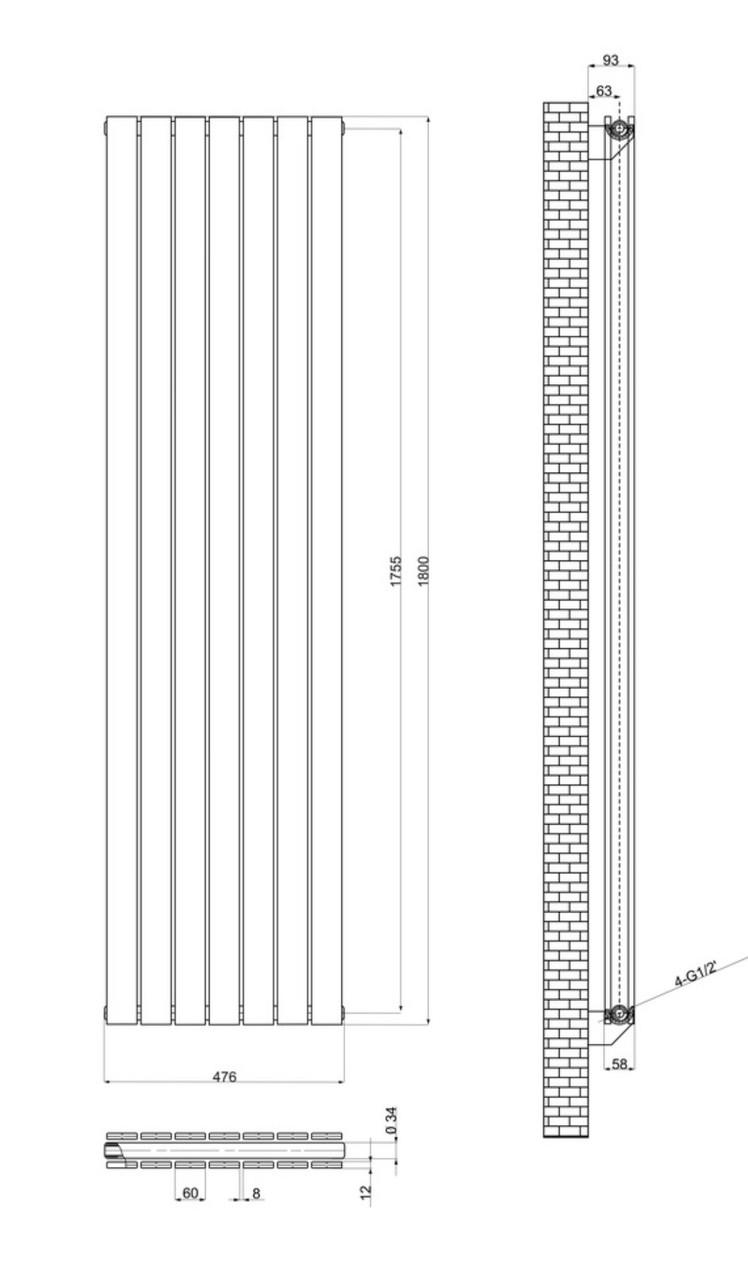 Радіатор опалення New-York 7/1800 22 тип вертикальний матовий Білий - фото 2 Радіатор опалення New-York 7/1800 22 тип вертикальний матовий Білий - фото 2