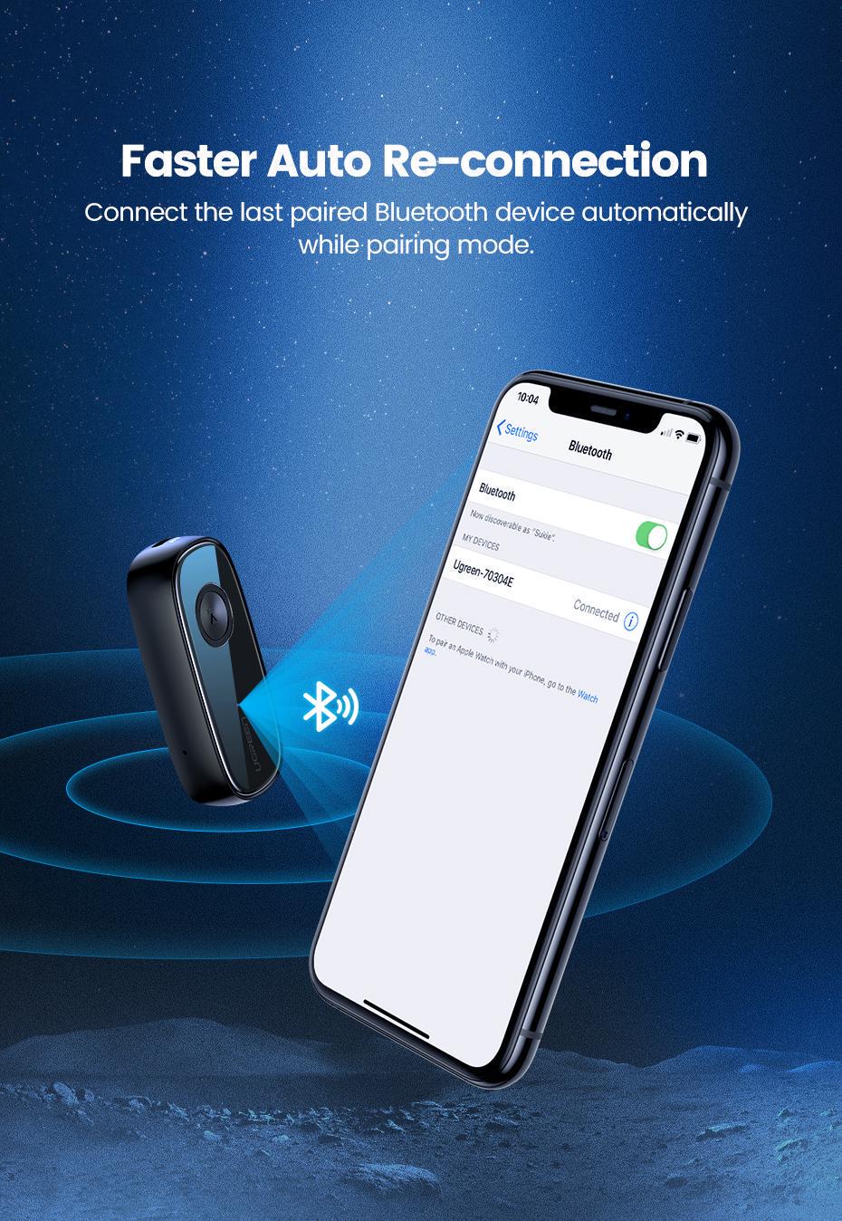 Адаптер UGREEN Bluetooth 5.1 приемник aptX HD Hi-Res 3,5 мм minijack AUX-micro USB Аудио AAC/SBC/aptX LL стерео Черный (70304) - фото 17