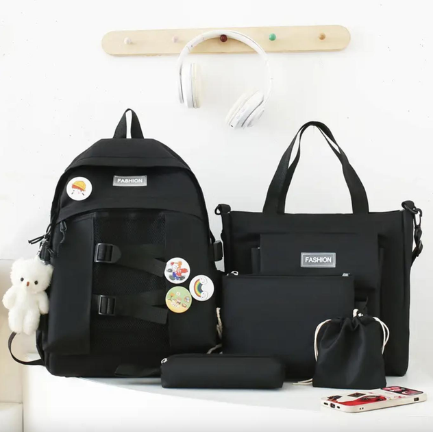 Шкільний рюкзак для дівчинки Fashion 5в1 рюкзак/шоппер/пенал/сумочка/гаманець Чорний - фото 2 Шкільний рюкзак для дівчинки Fashion 5в1 рюкзак/шоппер/пенал/сумочка/гаманець Чорний - фото 2