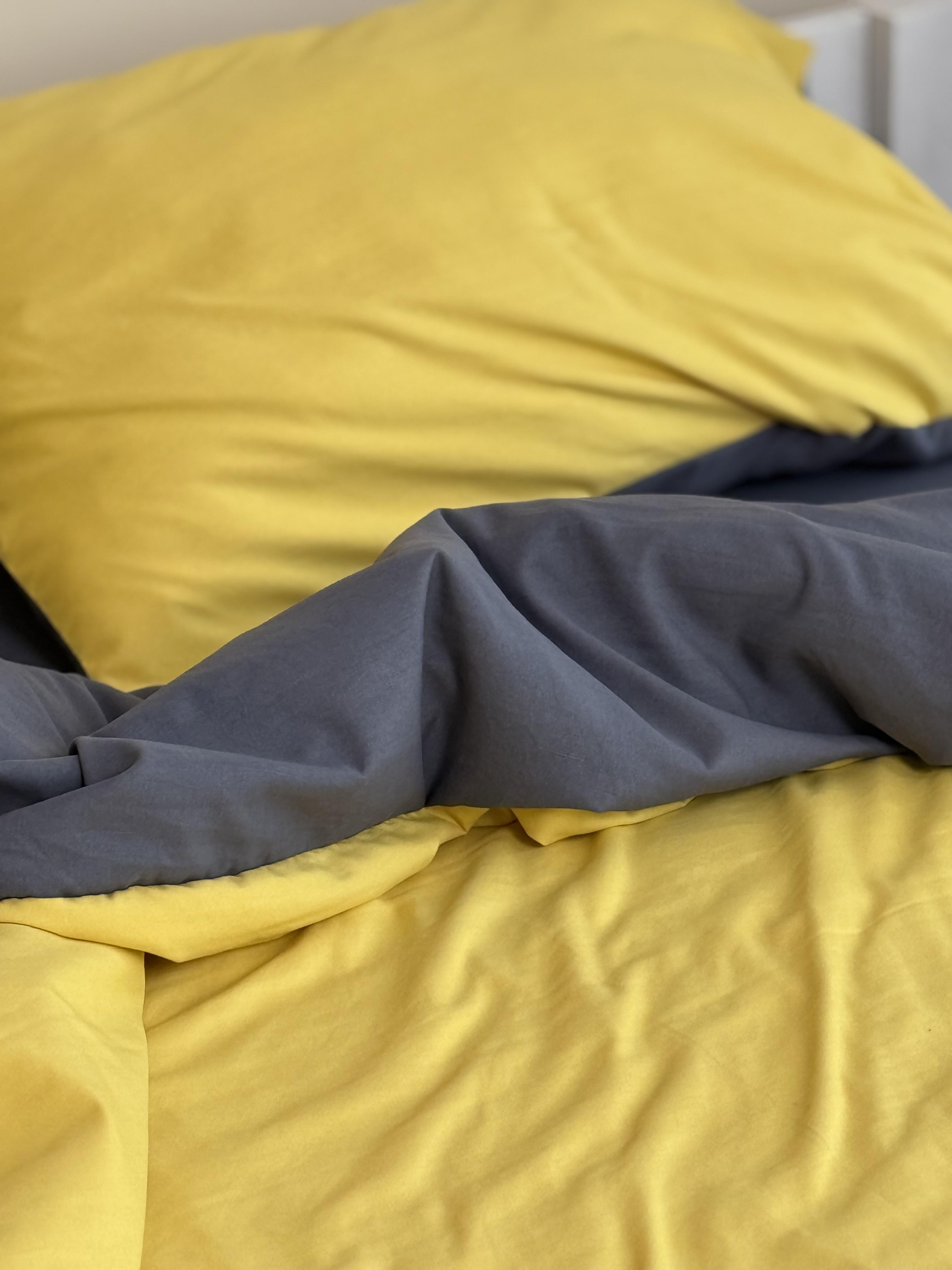 Комплект постельного белья Тень сатин полуторный/наволочки 50х70/70х70 см Желтый/Графитный (6824) - фото 2