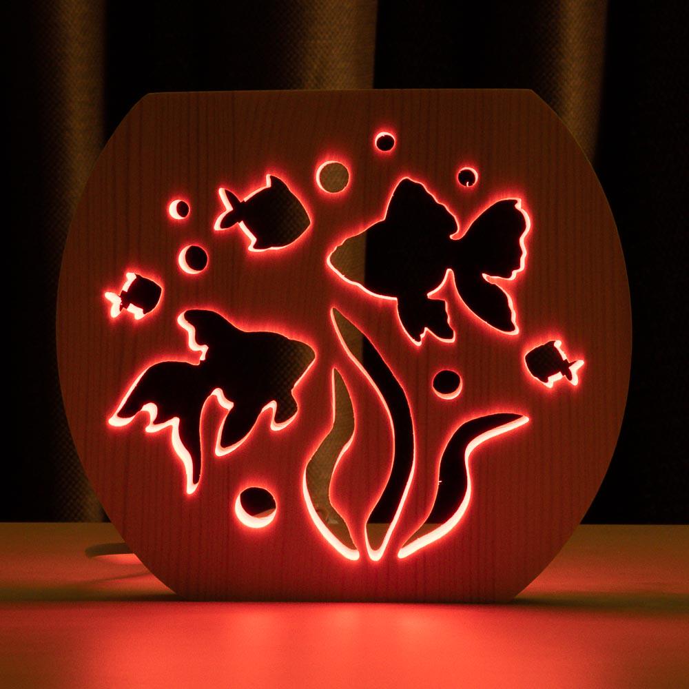 Ночник из дерева ArtEco Light LED RGB Аквариум с пультом (1020459)