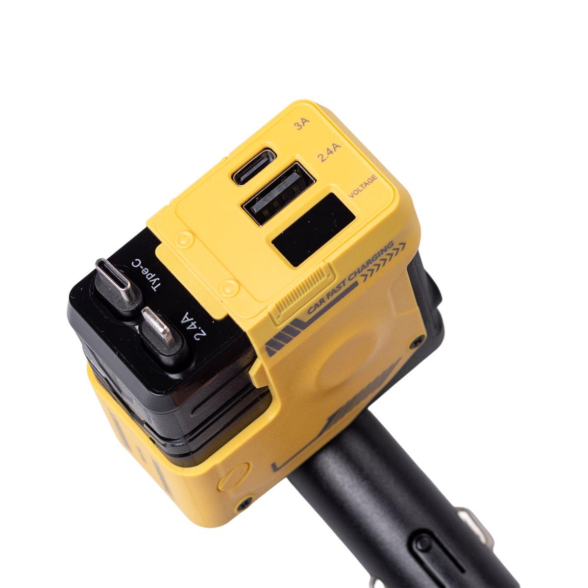 Зарядний пристрій автомобільний Mecha з висувними кабелями та портами USB/Type-C Жовтий (6835) - фото 2 Зарядний пристрій автомобільний Mecha з висувними кабелями та портами USB/Type-C Жовтий (6835) - фото 2